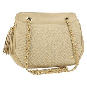 Authentic BALLY Chain Shoulder Bag Leather Beige Gold